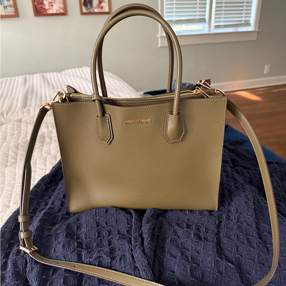 Michael Kors Olive Green Leather Tote Bag